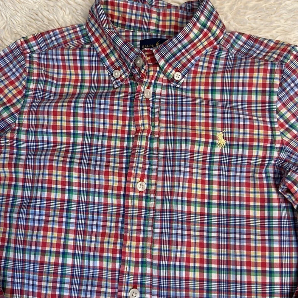 Ralph Lauren Polo Child's BoyLS Shirt Plaid Multi Color Gold Horse size 3T